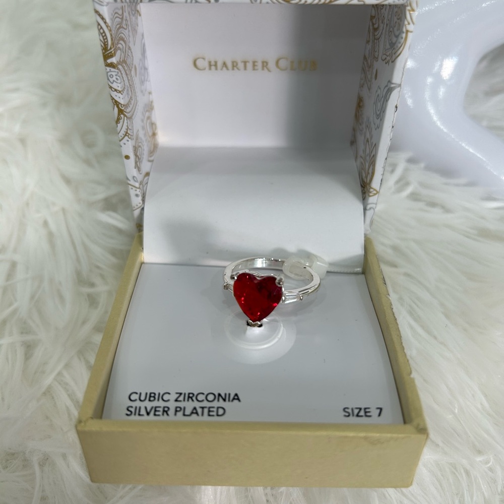 Charter Club Silver Ring with Red Heart Stone
